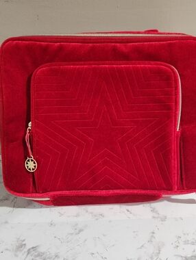ESTEE LAUDER RED VELVET ZIPPER COSMETICS TRAVEL TRAIN BAG CASE LINED ZIPPER 2023